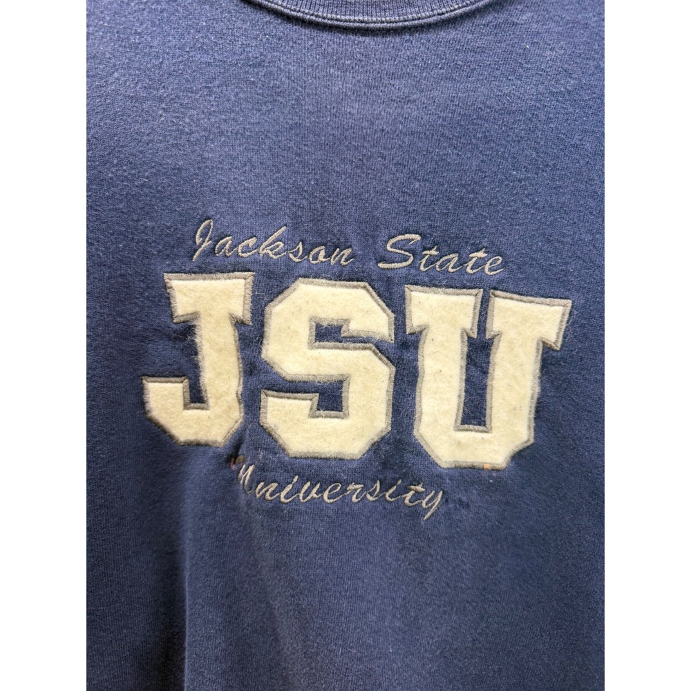 Vintage 90s fire Jackson State University JSU Sweatshirt Navy Blue Mens Large - Picture 2 of 8
